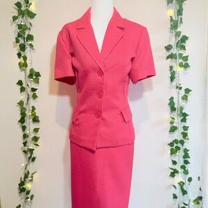 Vintage Pink Textured Skirt Suit Set Barbiecore Office Siren Two Piece Size L